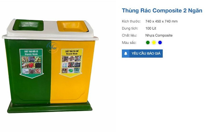 Thùng rác 2 ngăn composite thiết kế hiện đại