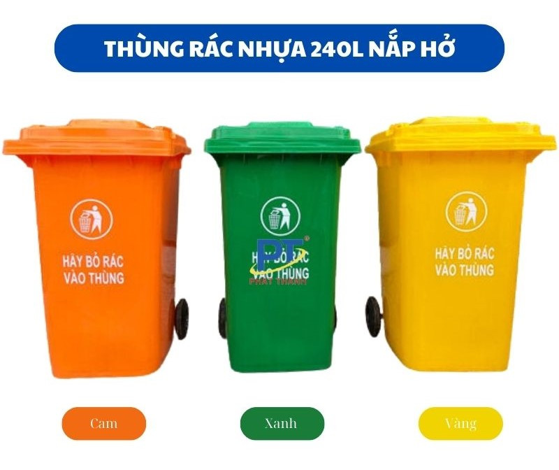 Thùng rác 240l nhựa HDPE với nhiều màu sắc để phân loại rác hiệu quả