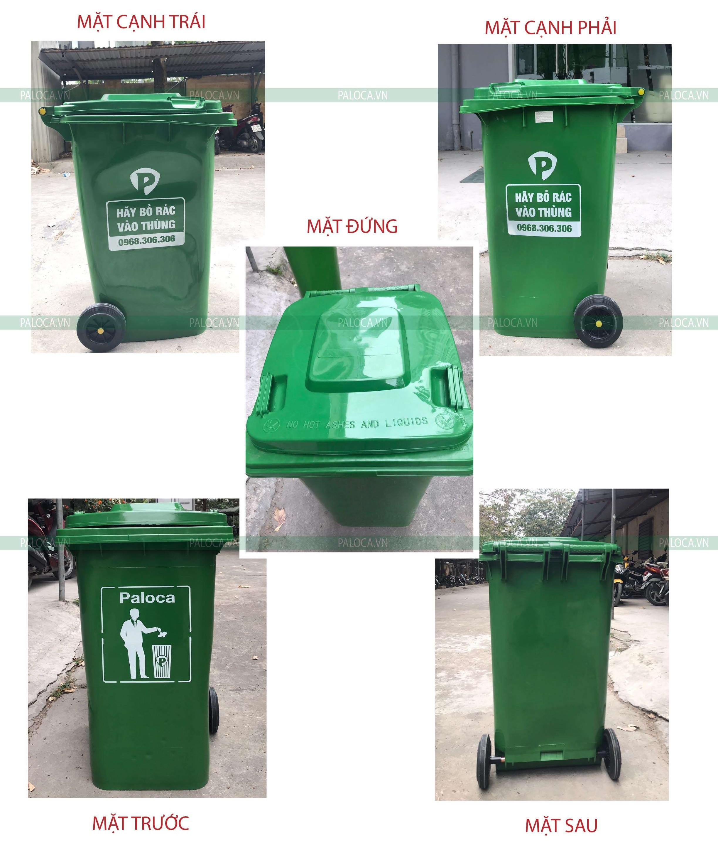 Thùng rác 240L Paloca từ nhựa HDPE bền bỉ, thiết kế đa năng cho việc thu gom rác