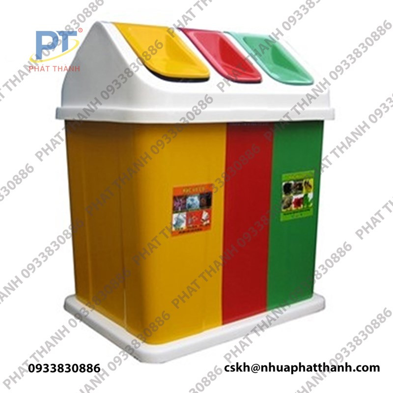 Thùng rác 3 ngăn composite có nắp giúp phân loại rác hiệu quả