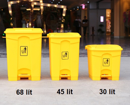 Thùng rác 30l đạp chân bằng nhựa PP màu vàng, bền bỉ và dễ vệ sinh