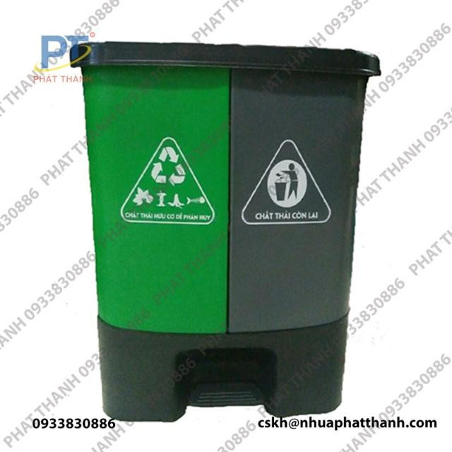 Thùng rác có nắp đậy đạp chân 2 ngăn 40 lít, tối ưu cho việc phân loại rác thải tại gia đình.