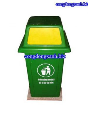 Thùng rác composite 90 lít màu xanh với nắp đẩy và chân đế