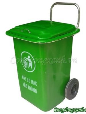 Thùng rác composite có tay đẩy 80 lít màu xanh với nắp đậy
