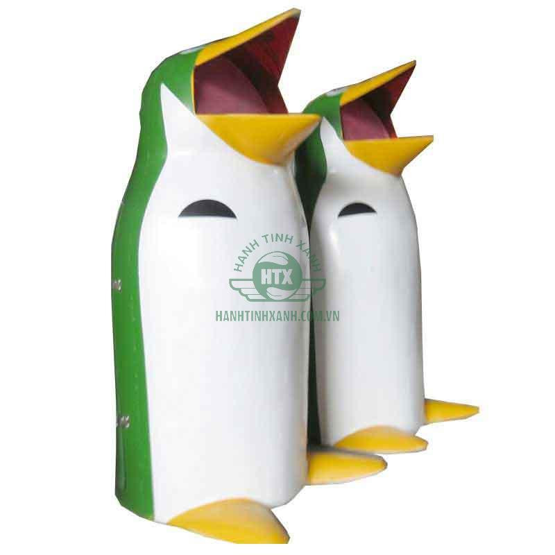 Thùng rác công cộng hình chim cánh cụt ngộ nghĩnh cho trường học