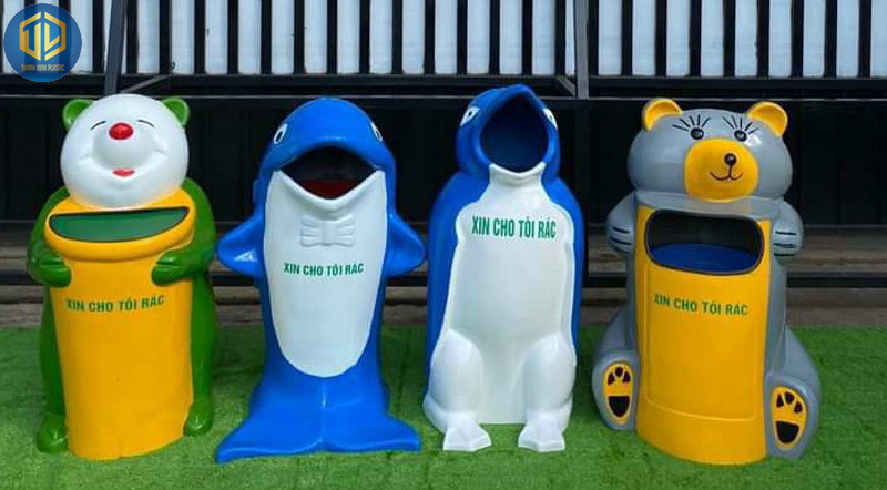 Thùng rác công cộng hình mèo dễ thương với hai ngăn phân loại rác tiện lợi