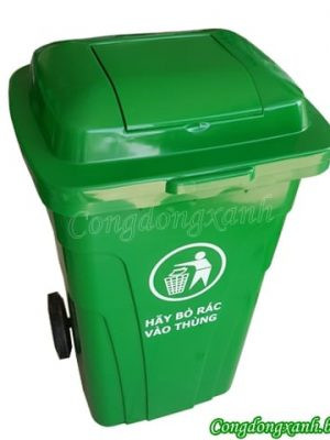 Thùng rác công nghiệp HDPE 150 lít màu xanh lá cây với nắp đậy và bánh xe