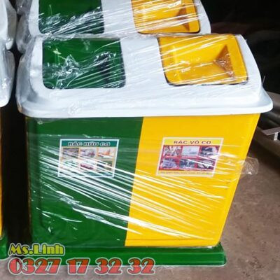Thùng rác công viên 2 ngăn FRP có mái che bền đẹp