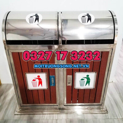Thùng rác công viên 2 ngăn inox bền bỉ, dễ vệ sinh