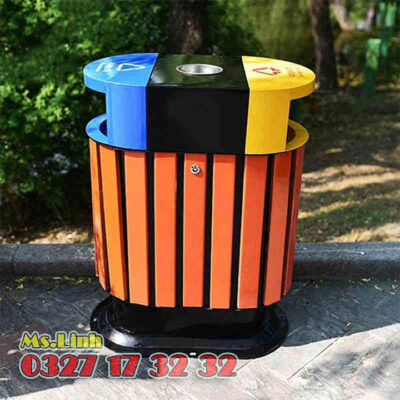 Thùng rác công viên đôi giả gỗ sang trọng
