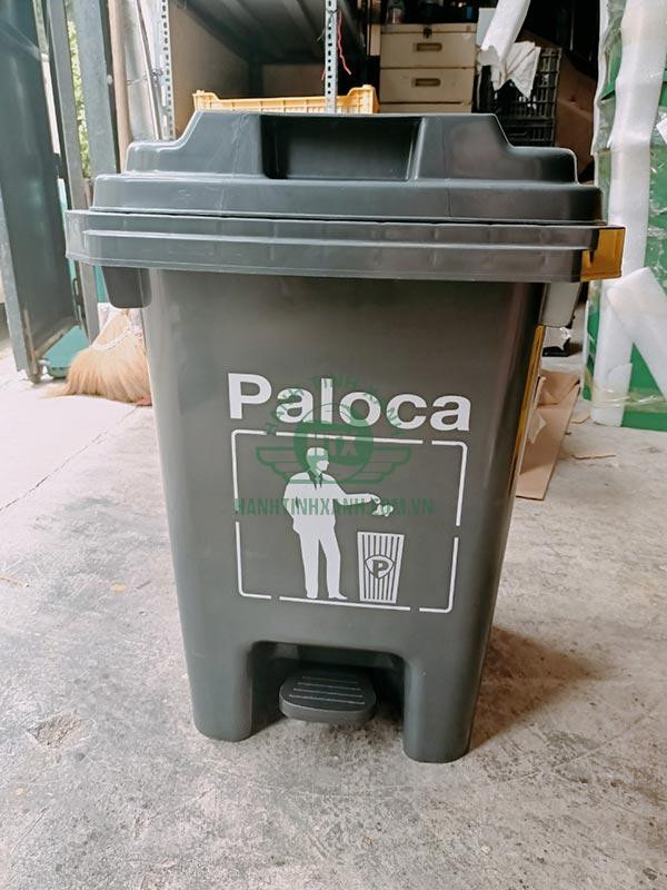 Thùng rác đạp chân 60 lít Paloca màu ghi cho rác thải thông thường