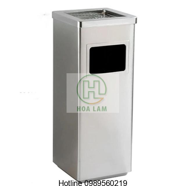 Thùng rác gạt tàn inox vuông, thiết kế tinh tế và chắc chắn
