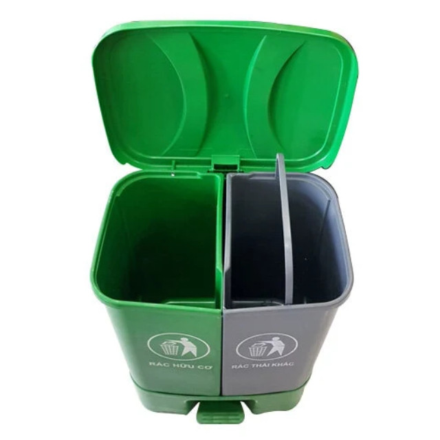 Thùng rác gia đình giá rẻ 2 ngăn bằng nhựa để phân loại rác thải tại nguồn