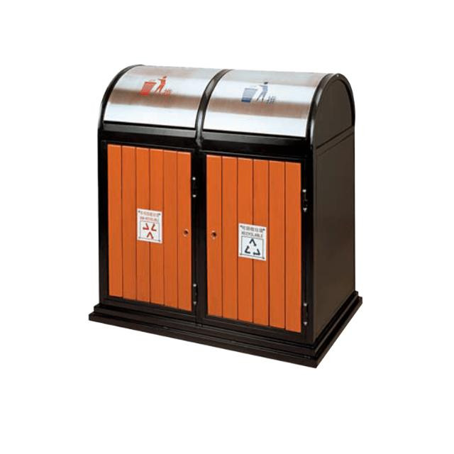 Thùng rác gỗ có nắp kín, hài hòa với cảnh quan tự nhiên và công viên