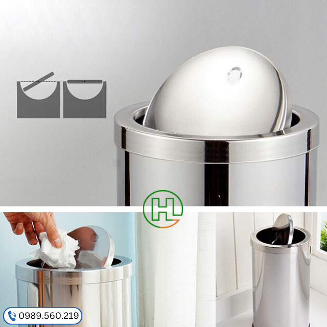Thùng rác inox nắp lật hình tròn, lựa chọn bền vững cho khu vực sử dụng cường độ cao