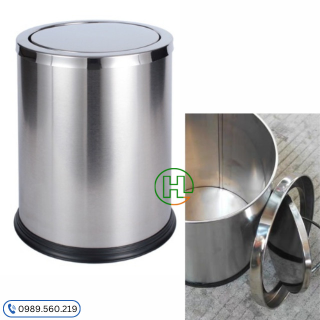 Thùng rác inox nắp lật mang tính thẩm mỹ cao, phù hợp với đa dạng không gian sống