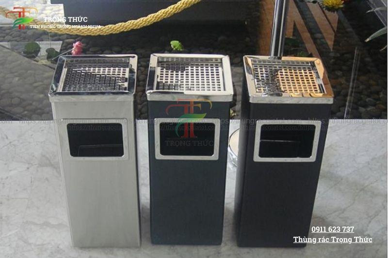 Thùng rác inox tích hợp gạt tàn