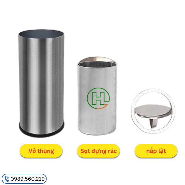 Thùng rác inox tròn chất liệu cao cấp