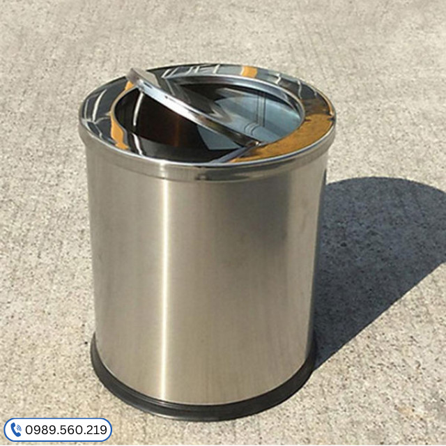 Thùng rác inox tròn nắp lật cỡ vừa