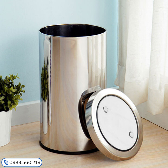 Thùng rác inox tròn nắp lật dung tích lớn hơn