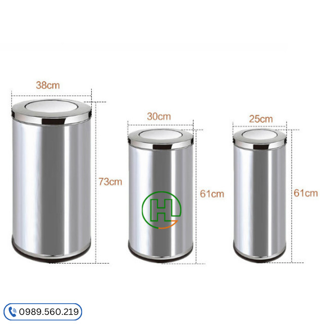 Thùng rác inox tròn nắp lật dung tích lớn