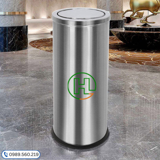 Thùng rác inox tròn nắp lật phi 250mm