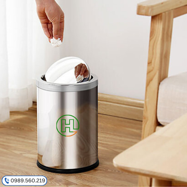 Thùng rác inox tròn nhỏ phù hợp không gian gia đình