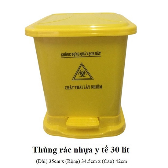 Thùng rác màu vàng 30 lít nhựa HDPE chuyên dụng cho rác thải y tế nguy hại