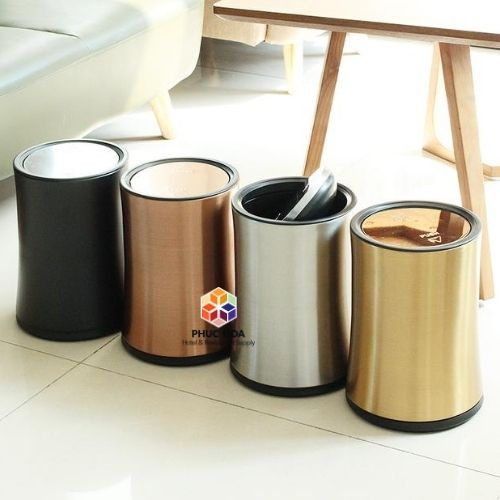 Thùng rác nắp lật inox sang trọng, giải pháp cho khu vực ít tiếp xúc