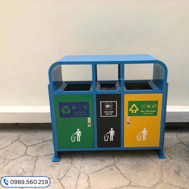 Thùng rác ngoài trời chất liệu thép sơn tĩnh điện