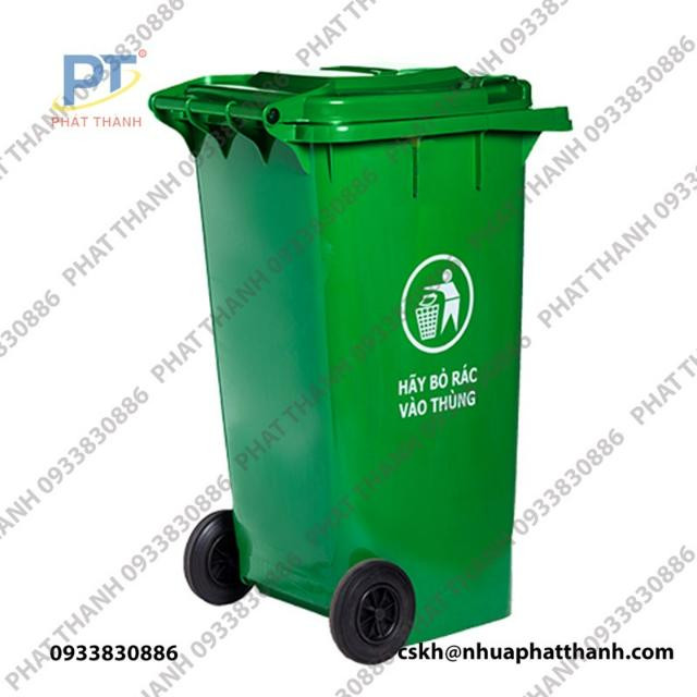 Thùng rác nhựa 120L có nắp đậy kín và bánh xe, phù hợp khu dân cư và công cộng