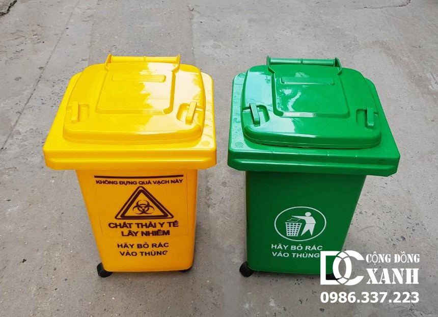 Thùng rác nhựa 60l màu vàng chuyên dụng cho rác thải y tế có bánh xe
