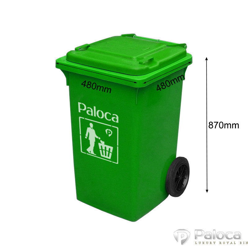 Thùng rác nhựa 90 lít với kích thước tiêu chuẩn, minh họa sự đa dạng của các dung tích thùng rác phổ biến trong quản lý chất thải.