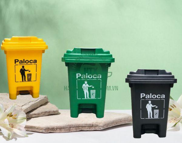 Thùng rác nhựa đạp chân 60 lít Paloca màu vàng dùng trong phân loại rác