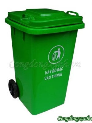 Thùng rác nhựa HDPE 100 lít màu xanh với nắp đậy kín