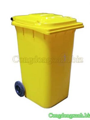 Thùng rác nhựa HDPE 240 lít màu vàng với nắp đậy