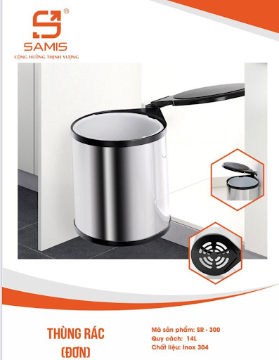 Thùng rác thông minh Samis với thiết kế hiện đại, nắp mở xoay 180 độ