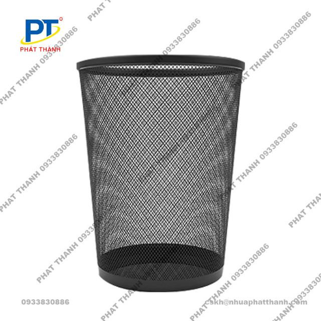 Thùng rác tròn dạng lưới kim loại sơn tĩnh điện, màu đen, phù hợp văn phòng
