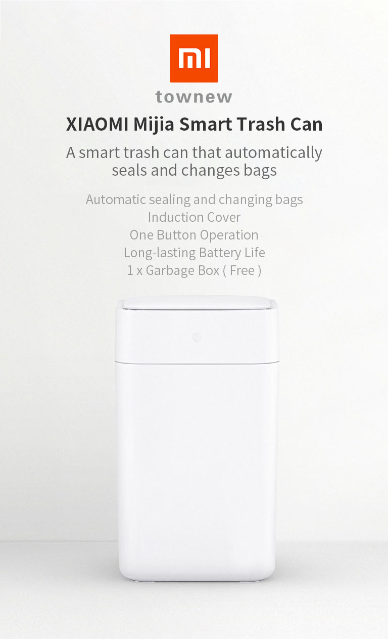 Thùng rác Xiaomi Mijia Townew T1 từ góc nhìn nghiêng, màu trắng tinh tế