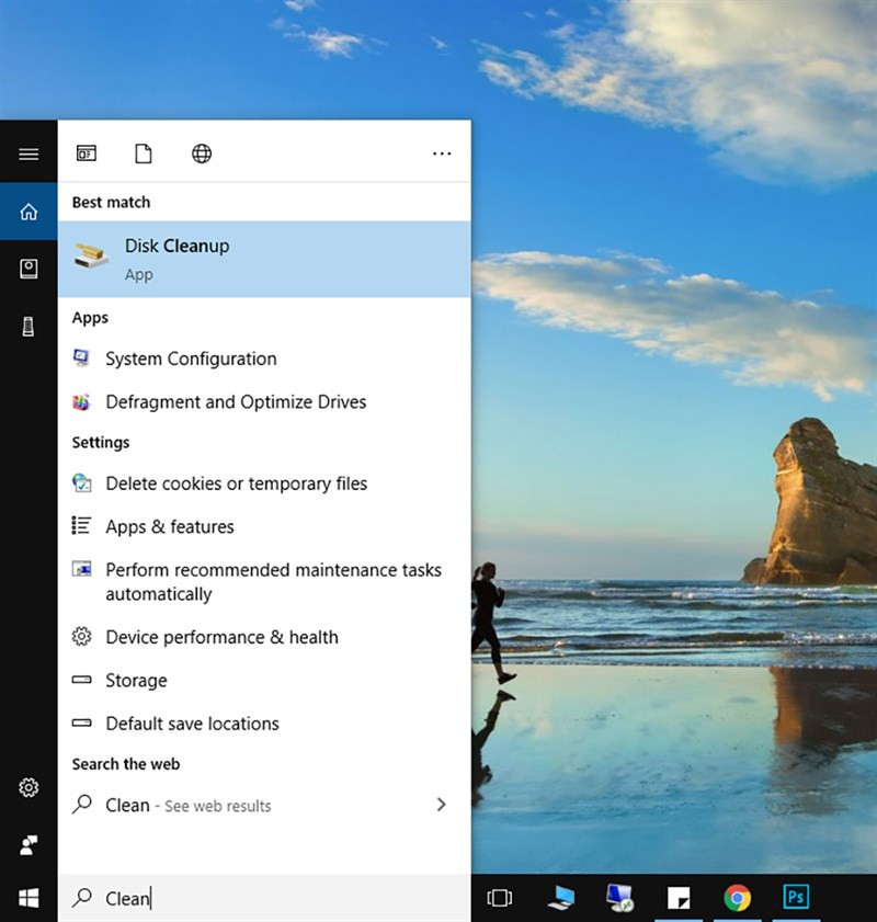 Tìm kiếm Disk Cleanup trên Windows 10 để dọn rác pc hiệu quả