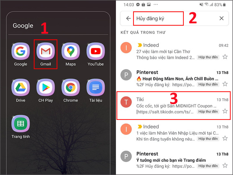 Tìm kiếm email quảng cáo để hủy đăng ký nhận thư rác