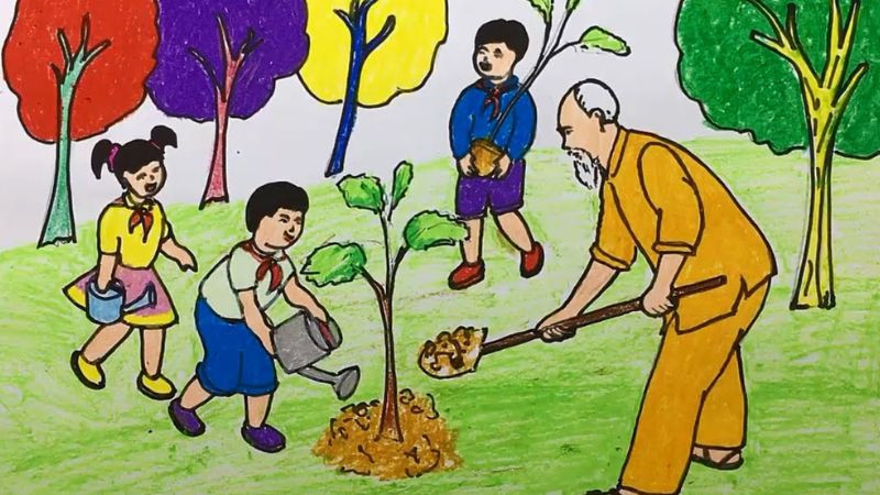 tranh bảo vệ môi trường đơn giản: trồng cây
