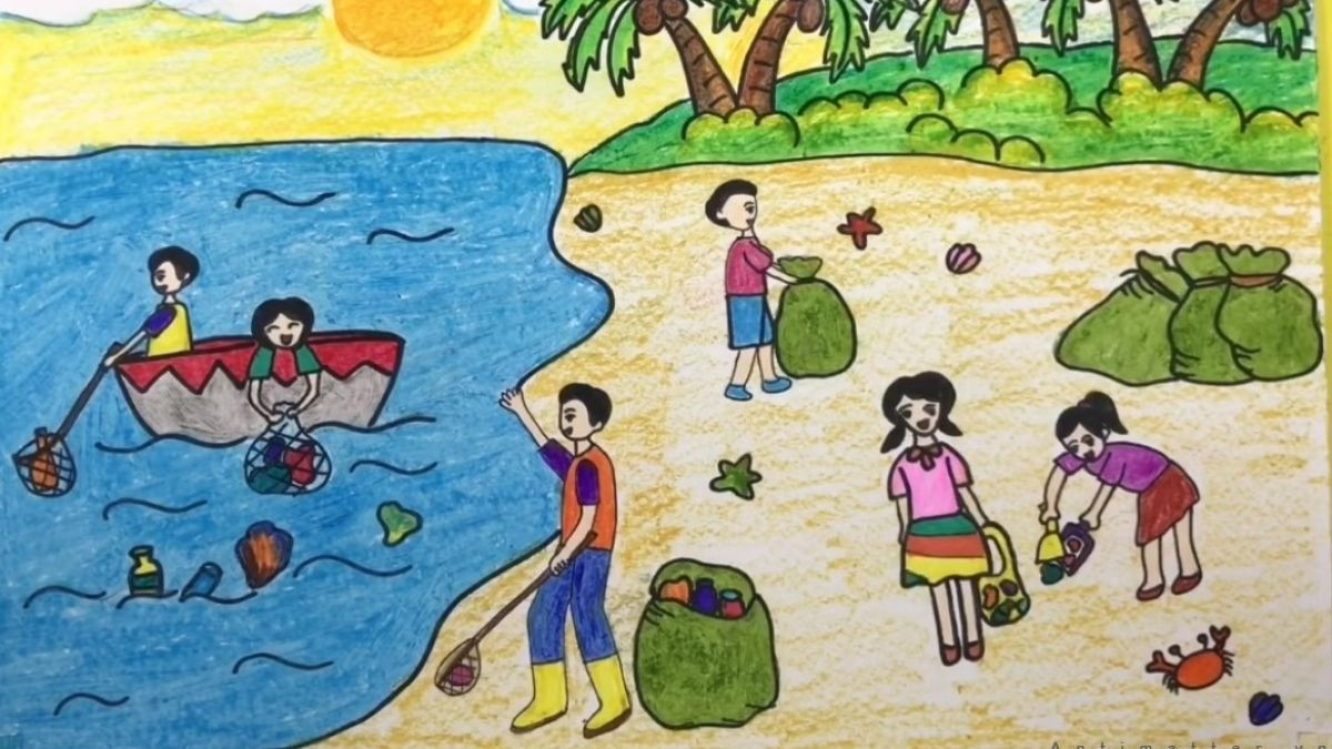 Tranh kêu gọi bảo vệ môi trường khỏi rác thải, chung tay vì hành tinh xanh