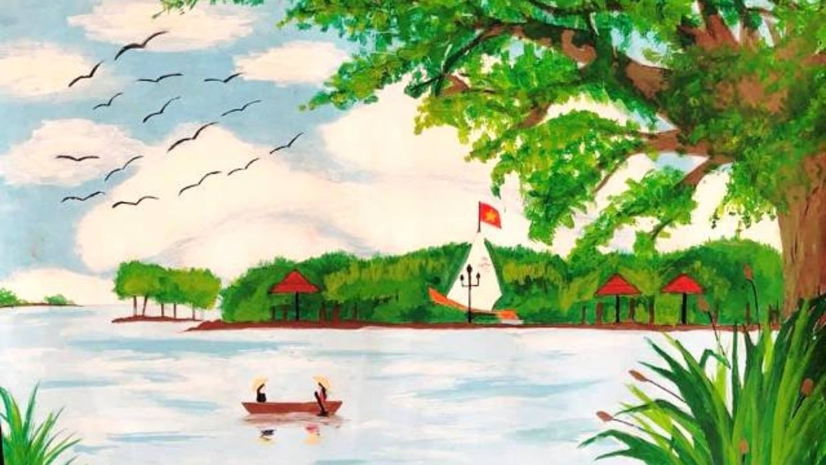 Tranh vẽ bảo vệ khí hậu, với hình ảnh Trái Đất bị bao phủ bởi khói bụi và sự hồi sinh