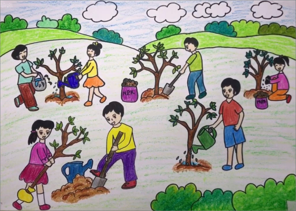 Tranh vẽ bảo vệ môi trường đẹp thể hiện tầm quan trọng của việc tái chế và giảm thiểu rác thải nhựa.