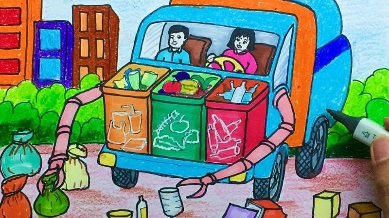 Tranh ý tưởng trẻ thơ về việc chung tay tái chế, bảo vệ môi trường khỏi rác thải