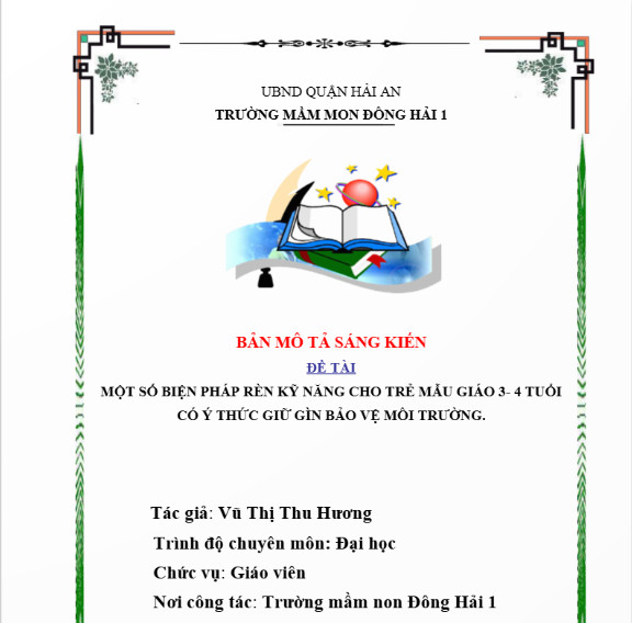 Trẻ em vui vẻ với thiên nhiên, thể hiện ý thức giữ gìn bảo vệ môi trường từ lứa tuổi mầm non.