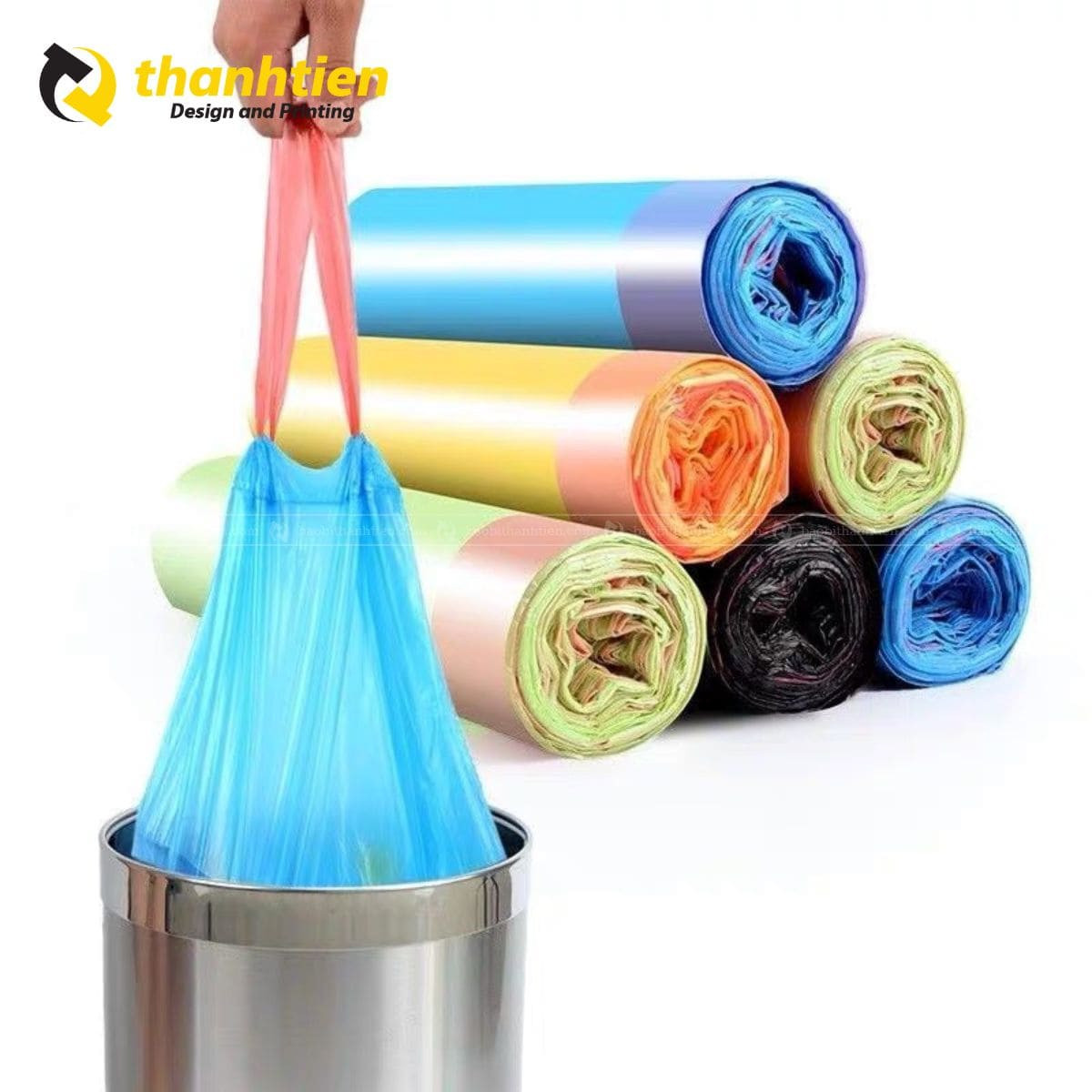 Túi đựng rác có dây rút với nhiều màu sắc hỗ trợ phân loại rác