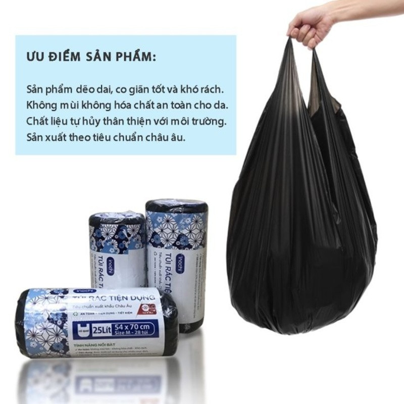 Túi đựng rác Inochi với chất liệu PE nguyên sinh, chống rách và chống thấm hiệu quả