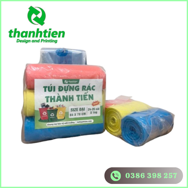 Túi đựng rác size lớn cuộn ba màu giúp dễ dàng phân loại rác thải